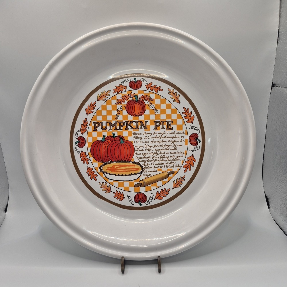 Vintage Pumpkin Pie Baker Dish 11" Thanksgiving Fall Harvest Recipe Pie Plate